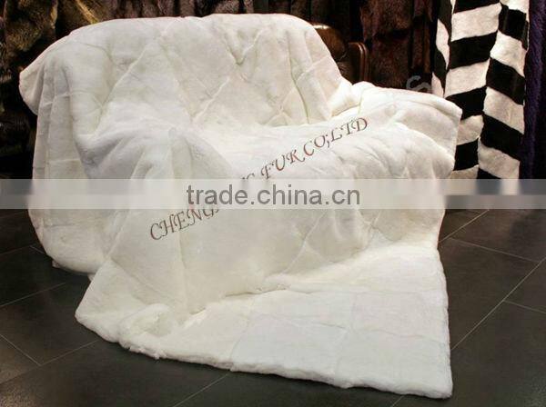 CX-D-43 Home Textile Good Quality White Carpet Rex Rabbit Fur Fur Throw Blanket