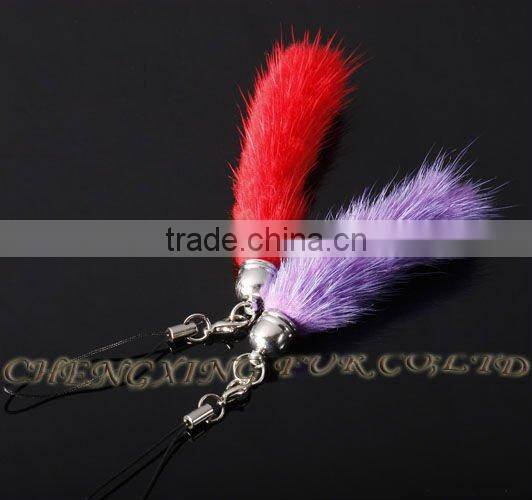 CX-P-19 Wholesale Genuine Mink Fur Keychain Mobile Phone Chain/ Pendant/ Strap