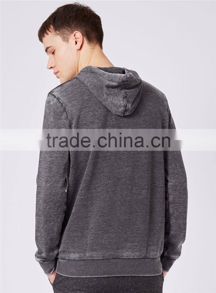 OEM Service Stone Washing Plain Sweatshirt Men Dark Grey Burnout Wash Hoodie Blank Pullover Custom Branding