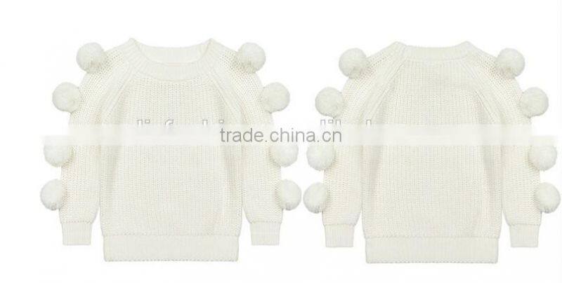 Cute Design Crew Neck 7GG Cotton Children Pompom Sweater