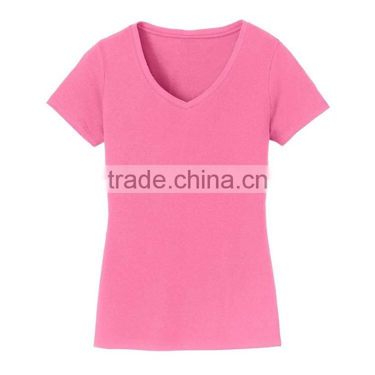 Short sleeve bulk deep v-neck women cotton plain blank tshirt