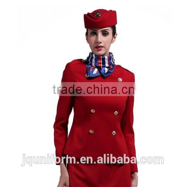 2016 New style cotton/polyester blend elegent Stewardess Airline Uniform for stewardess customize logo wholesale