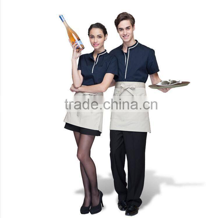 Juqian 2016 custom factory price latest stylish navy cheap short sleeve summer Unisex hotel staff uniform designs in China