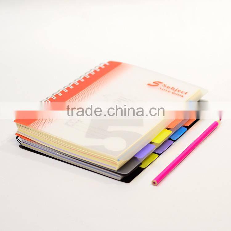 Transparent PVC cover spiral binding notebook cheap student exercise notebook custom diary notebook with index tab