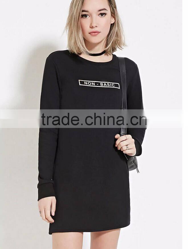 China wholesale long sleeves crewneck sweatshirt fashion longline graphic sweatshirt women 2016