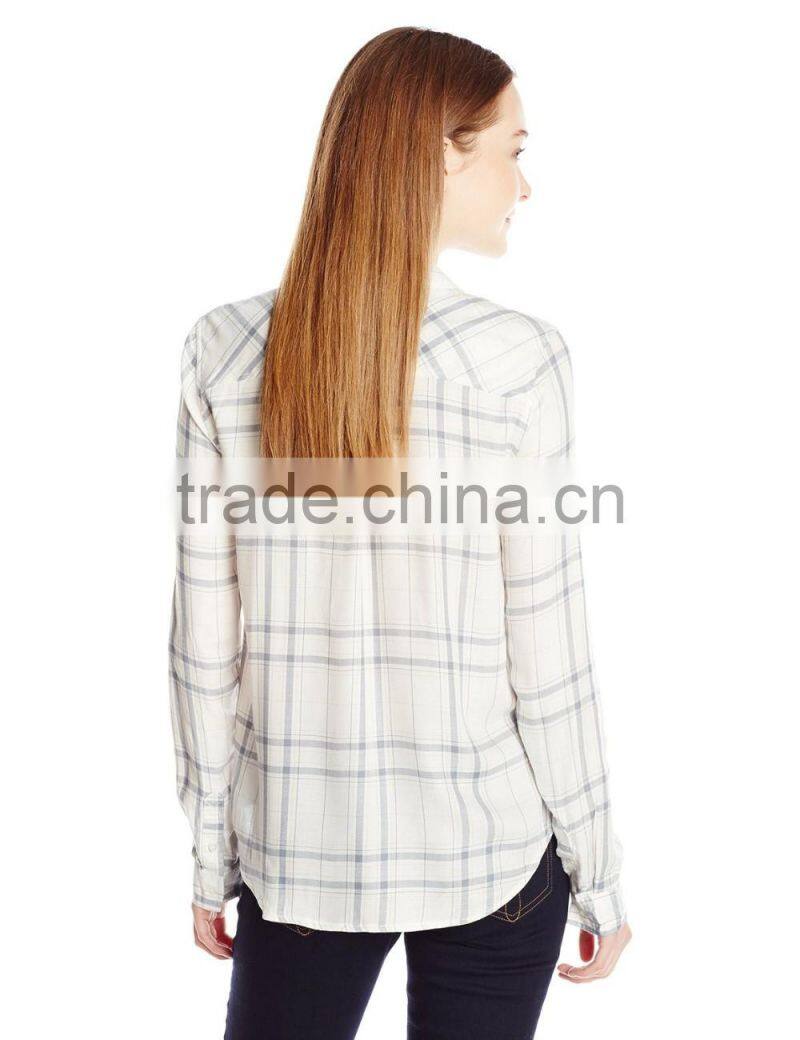off white plaid check long sleeve shirt/blouse