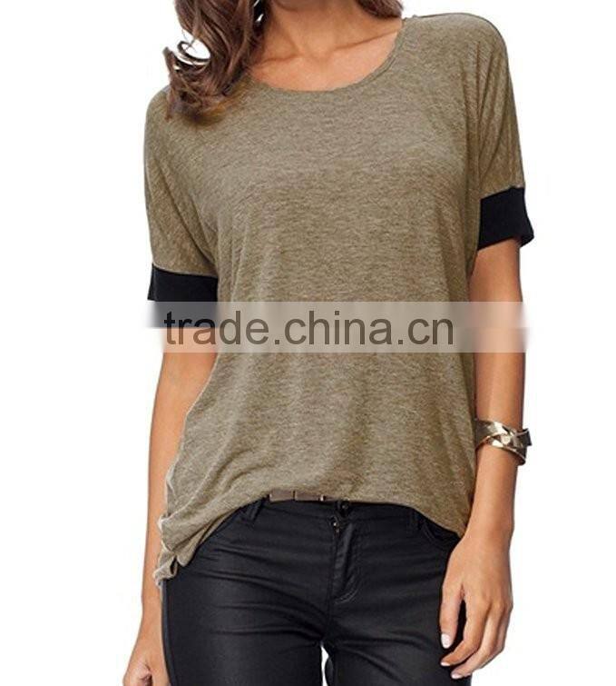 Women Purecolor Comfy Loose Fit Short Cut Out Sleeve Cotton T-Shirt