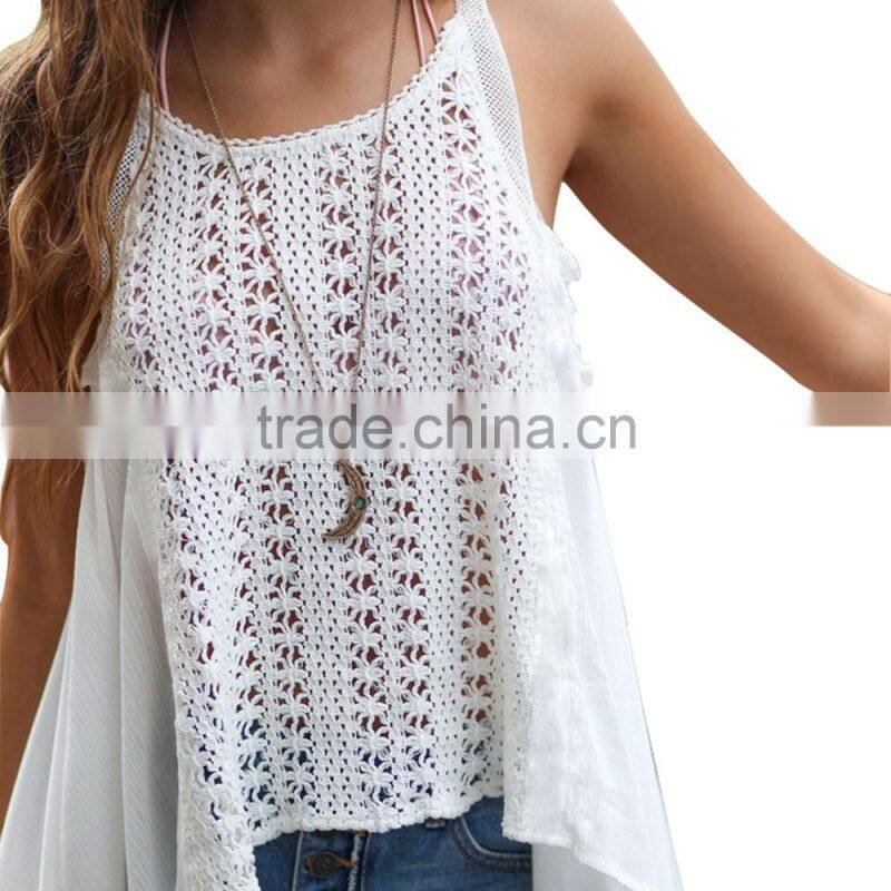 Fashion Summer Customize Women's White Sleeveless Top For Wholesale 2017