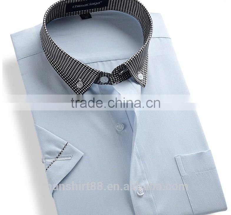 contrast color collar short sleeve casual shirt for men
