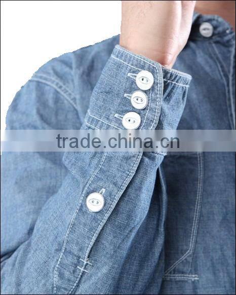 2016 new the cardiff twill military medium wash denim shirt with two chest pockets