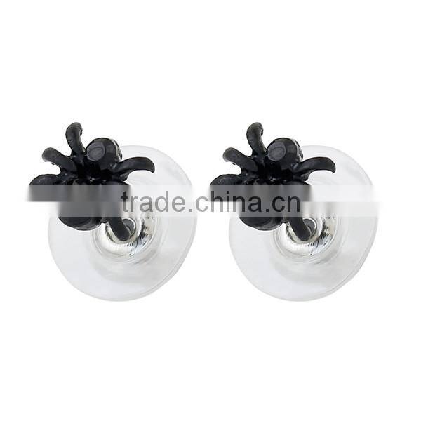 Ear Studs Earrings Halloween Spider Animal Black Rhinestone 8mm x 7mm