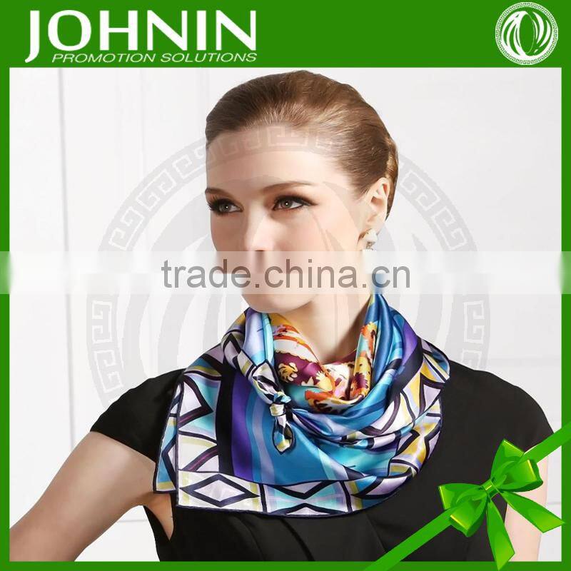 Latest comfortable digital print colorful JOHNIN brand square silk satin scarves