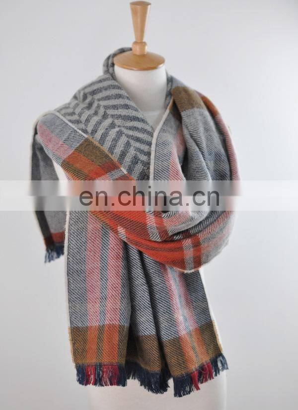 Europe And America Warm Winter Blue Stripe Jacquard Stripe Scarf