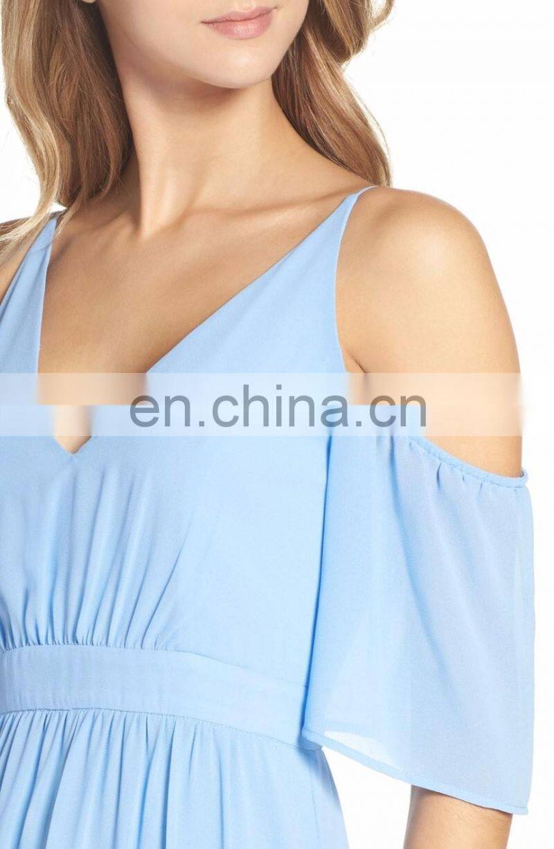 Cold Shoulder Fashion Midi Dress with Adjustable Straps