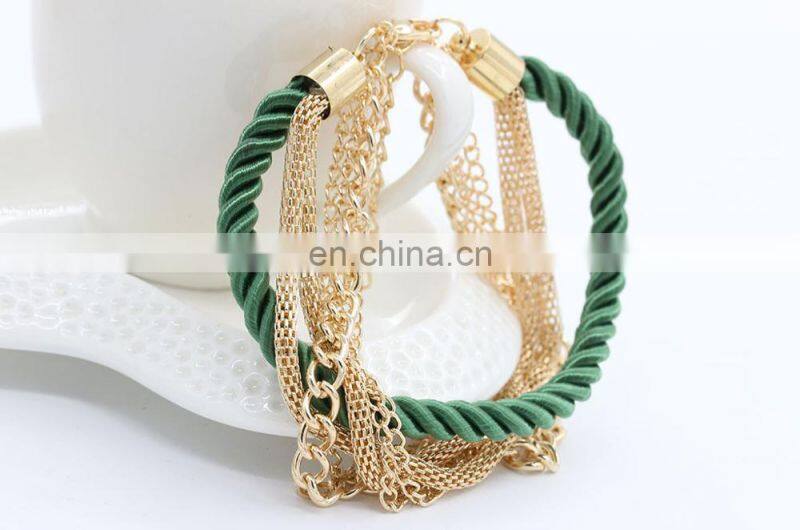 Cheap Fashion Multi-layer Adjustable Geometric Weave Braid Leather Bracelets & Bangles with Alloy Chain