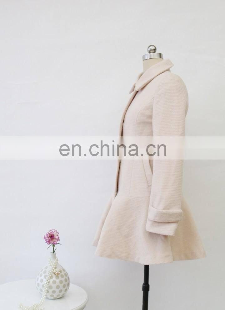 Wholesale sweet long sleeve pink wool dress coat