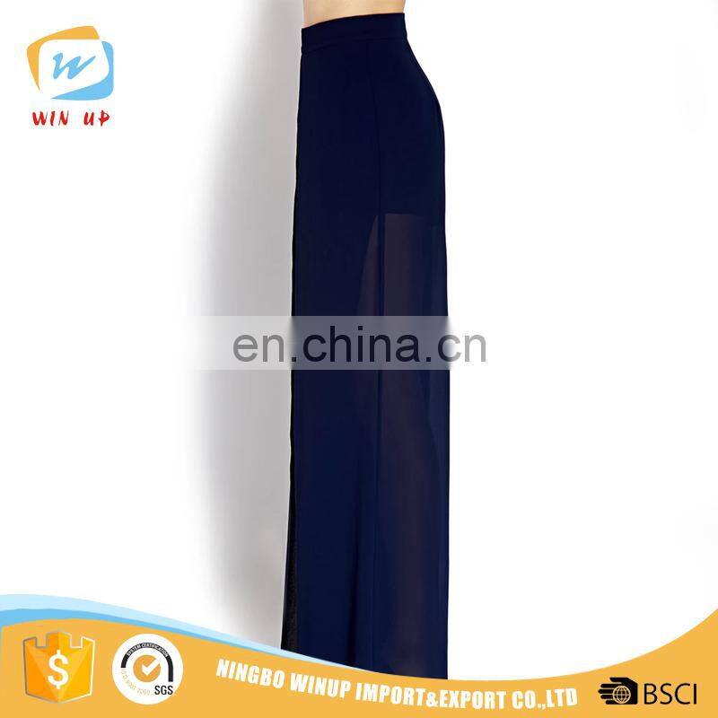 Ladies Casual Pleated be seen layered Wide Leg Loose Cheap Chiffon Palazzo Pants