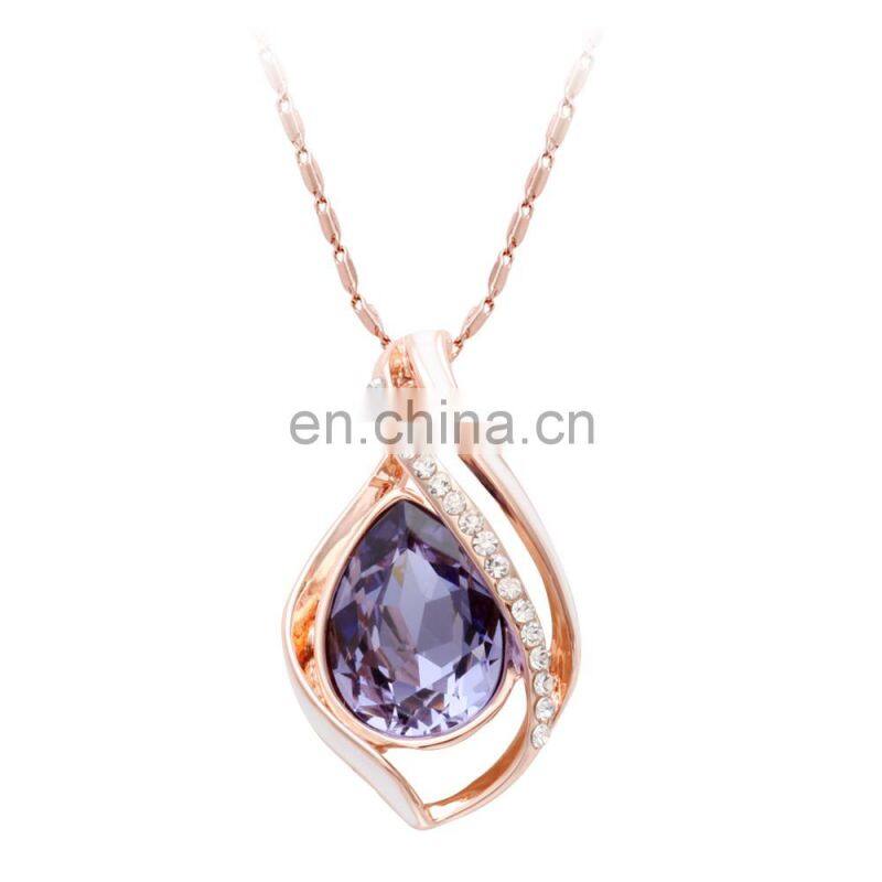 New Wholesale Jewelry Purple Drop Shape Crystal Rhinestone Rose Gold Pendant Zipper Chain Necklace Designs For Grils