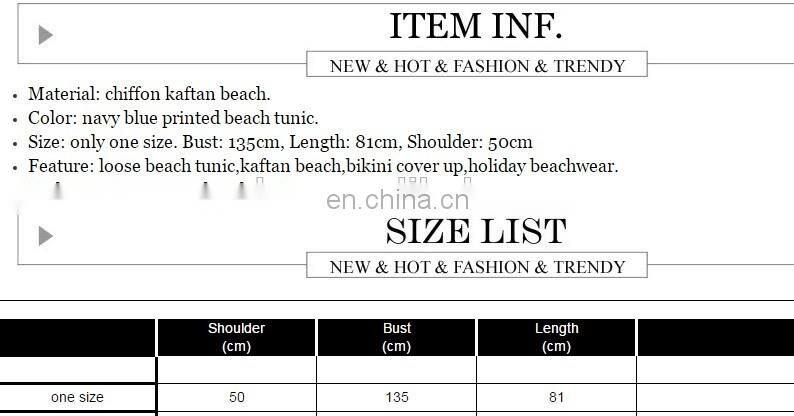 Beach Tunic Navy Blue Vintage Kaftan Beach Bikini Cover Up Chiffon Loose Swimwear Summer Dress Women