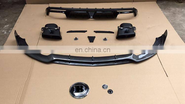 C CLASS W205 C63 B style carbon fiber front lip rear diffuser with exhaust tips grille emblem trunk lid emblem