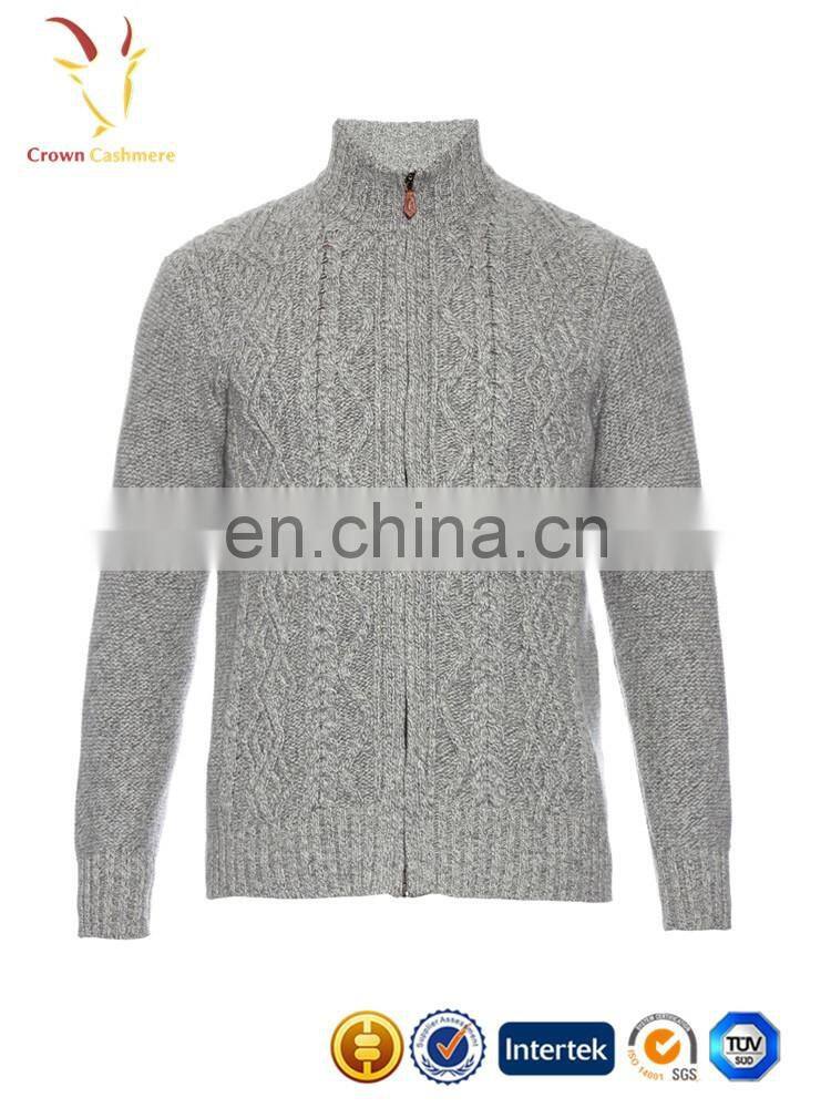 Men Cashmere Wool Turtle Neck Cable Cardigan