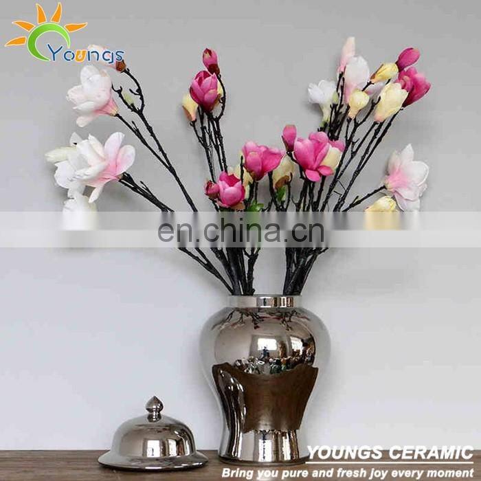 Tall Chinese Plain Gold Color Ceramic Porcelain Temple Jars