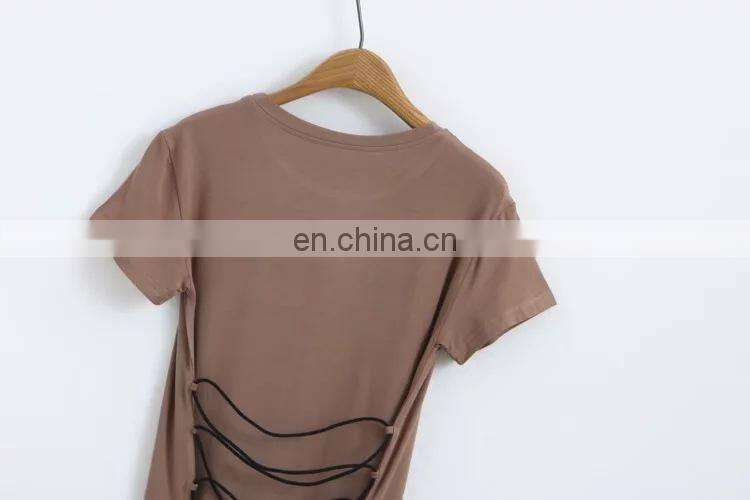 Customized sexy women's back cross tie rope mid-length short-sleeved T-shirt women summer new style dress