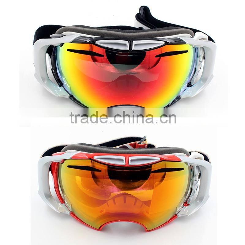 Custom dual snowboard protection sun glasses mirrored lens anti glare outdoor sport ski goggles