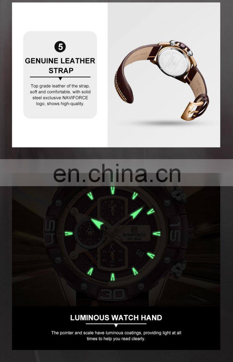 NAVIFORCE NF8018 Luxury Quartz Watches Mens Fashion Casual Leather Strap WristWatch Military Sport Waterproof Analog Clock