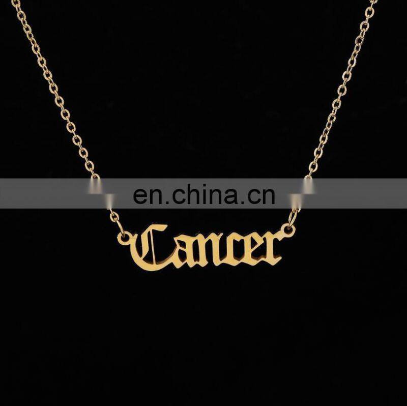 Vintage Gold Silver Stainless Steel 12 Zodiac Sign English Letter Necklace For Women Birthday Jewelry Gift