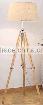 E27 lampholder floor Lamp tripod adjustable wooden base with fabric lampshade