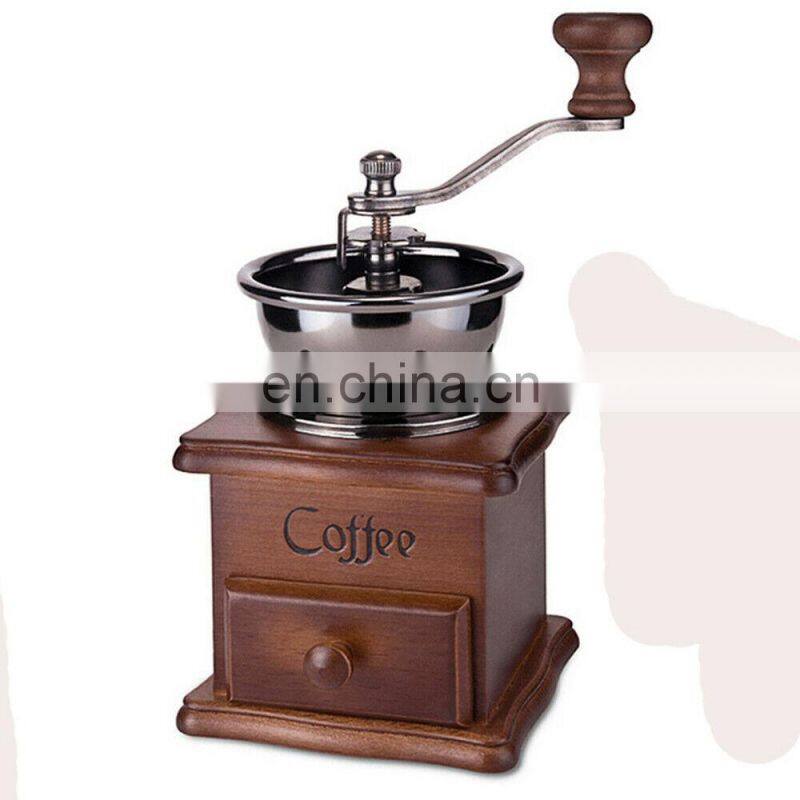 Classic Manual Coffee Bean Grinder Mill Old Fashioned Wooden Design Spices Nuts