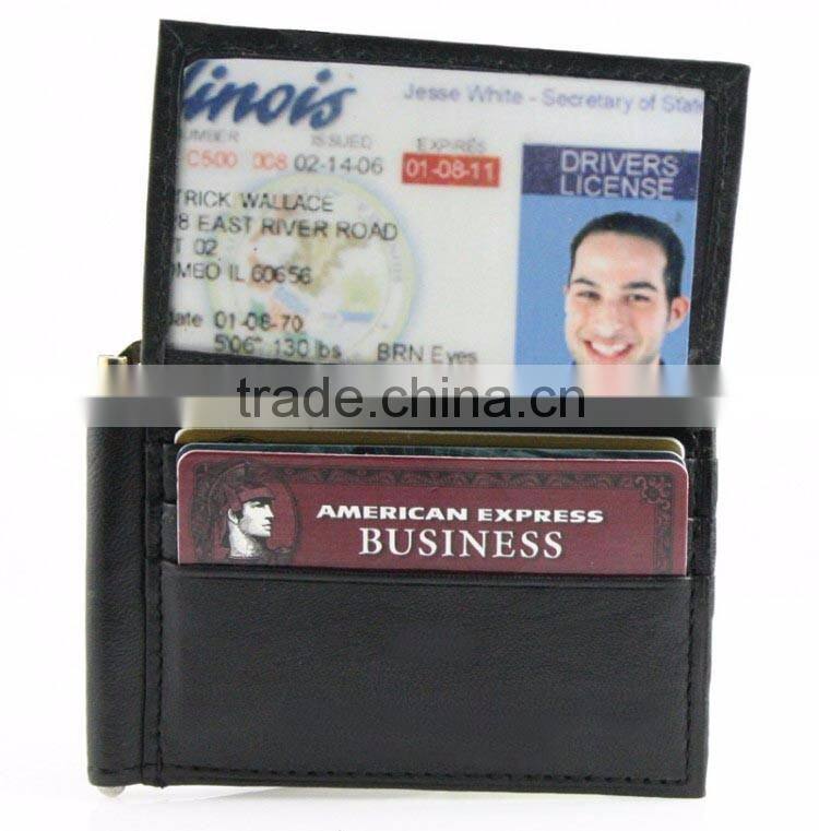 Leather metal money clip with card slot top quality genuine money clip