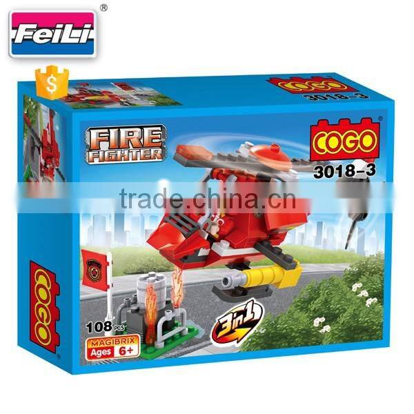 COGO newest fire fighter 3 in 1 block toy with 108pcs plastic building bricks