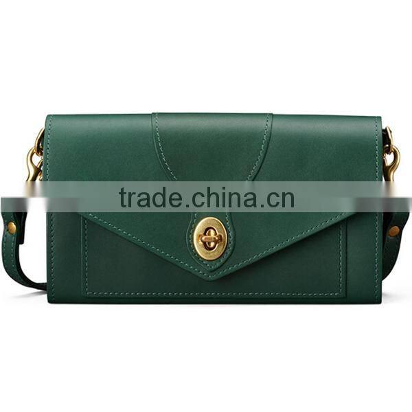 2016 gray color casual leather flap with hardware closure lady clutch bag