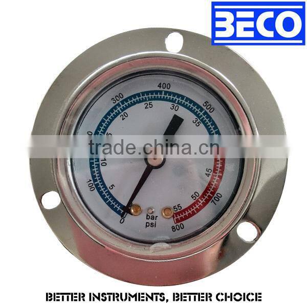 YTN-60BD oil filled vibration proof BAR gas pressure gauge with panel mounting flange