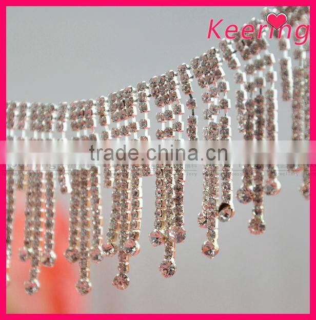 fashion new design crystal chain trim for ladies silver waist WRC-240