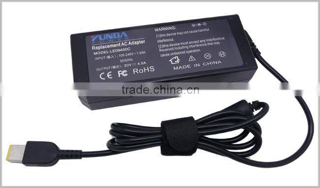 High Quality YUNDA Brand Replacement Notebook Adapter for Lenovo 20V 4.5A Square Tip with CE FCC RoHS