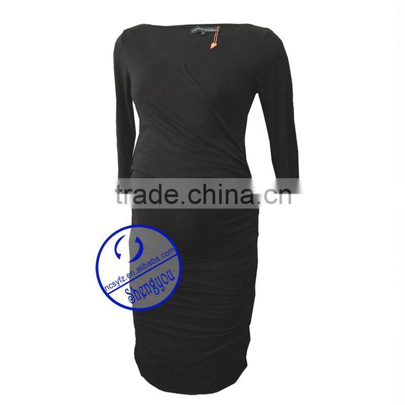 Custom wholesale plain black v-neck maternity dresses