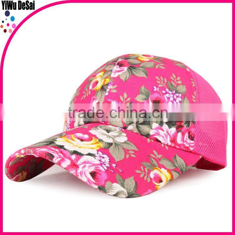 cheap Outdoor sun hat rose printed prevented bask in mesh hat