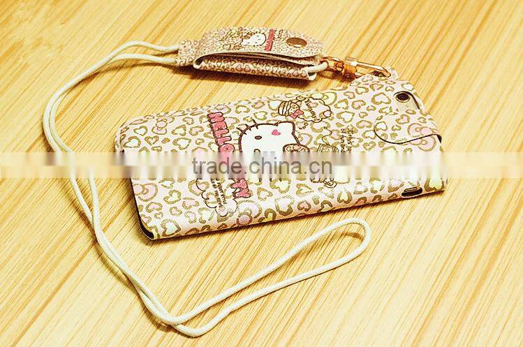 Printed Mobile Phone Case With Sling Rope Cute Cartoon Print Leather Case For iPhone 6
