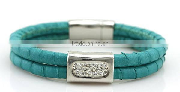 2015 logo can be customized bio magnetic genuine braided leather bracelet for ladies