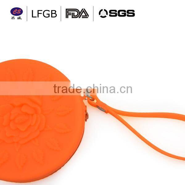 Eco-friendly rose embossed silicone coin wallet / coin purse key word with zipper