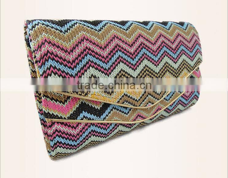 Designed pattern ladies clutch bags, envelope clutch bag for straw