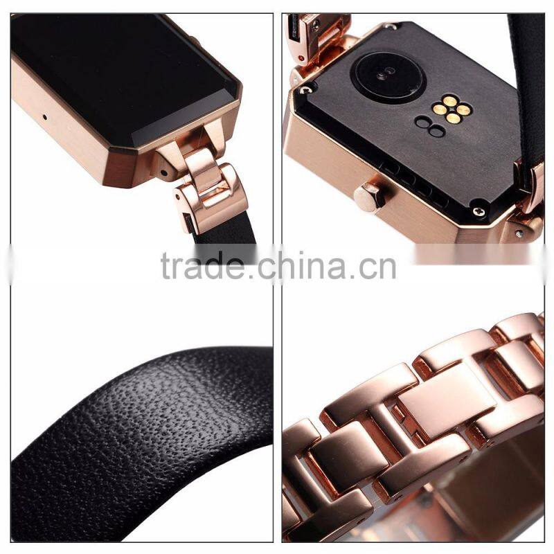 New Smart Watch Metal+Leather Strap Full work with iOS and Android Lady's Smart Watch