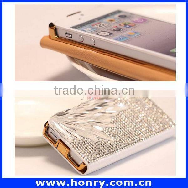 High quality diamond bling wallet leather case For apple iphone 4