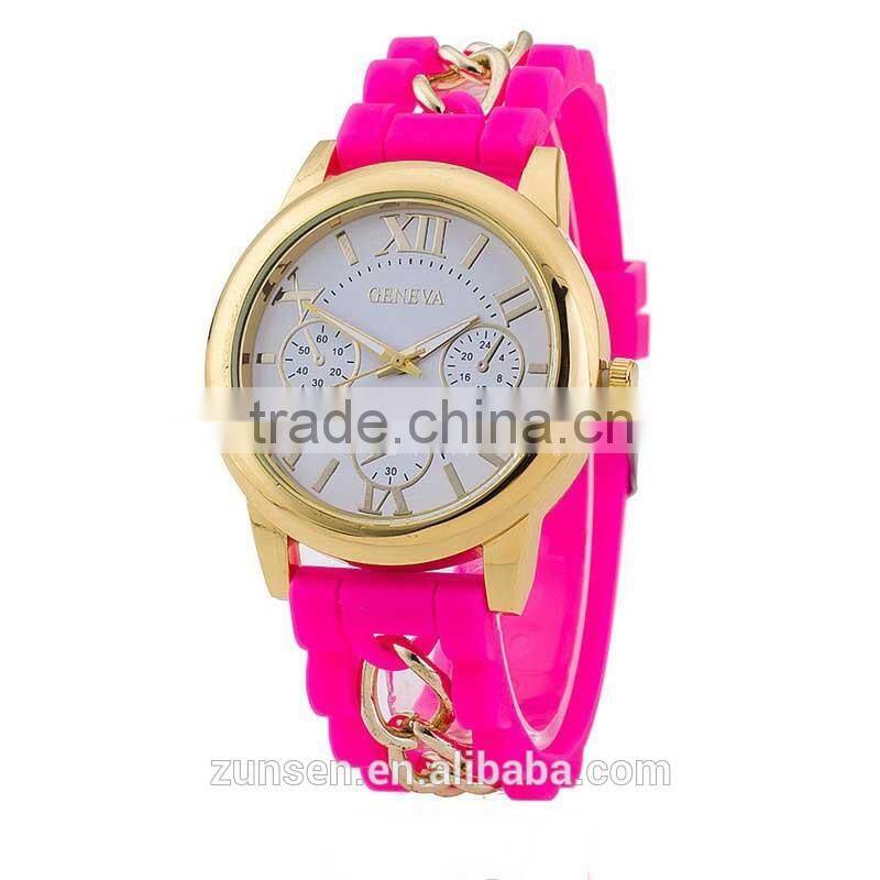 2016 Hot Fashion Famous Brand Gold Alloy Chain Geneva Casual Quartz Watch Women Cheap Silicone Wristwatches Relogio Feminino