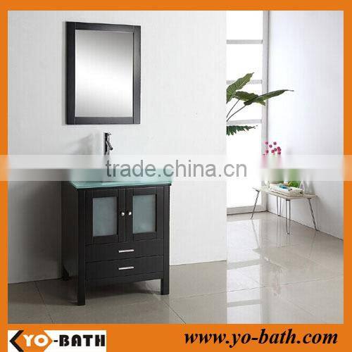 vessel sink bathroom cabinet unit with glass countertop