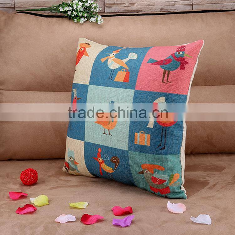 2015 Cotton and linen hold pillow Cartoon illustration wind happy bird cushion cover