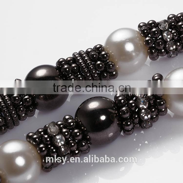 Pearl gun metal decorative bead brass chain for wemen Brightness F1-80008